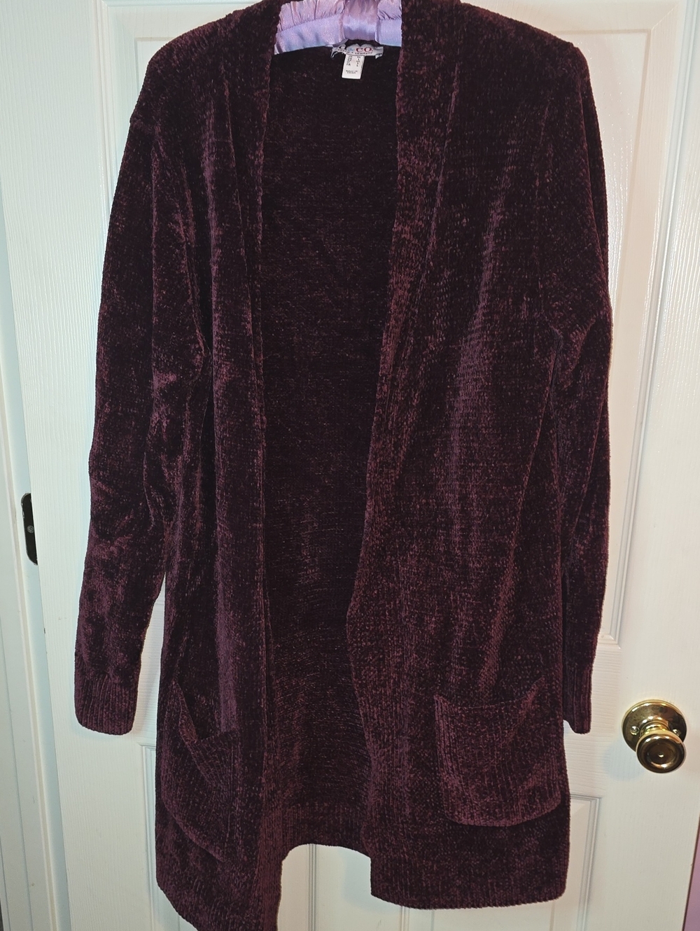 Plush Open-Front Cardigan Sweater in Plum